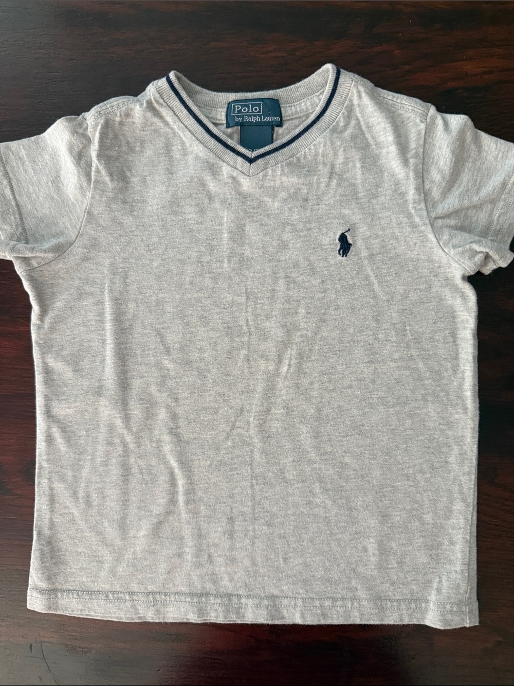 Polo by Ralph Lauren Kids Light Gray V-Neck Tee with Navy Logo